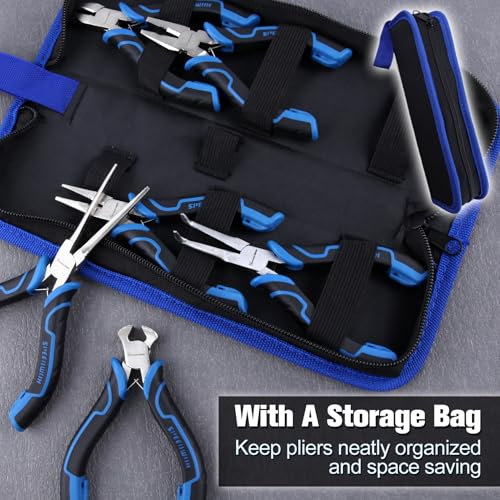 SPEEDWOX 6-Piece Mini Pliers Set - Needle Nose, End Cutting, Bent Needle Nose Diagonal, Long Nose and Linesman Pliers For Jewelry Making Beading,Craft Making Electronic Repair with Carrying Pouch - style: 6PCS A Set