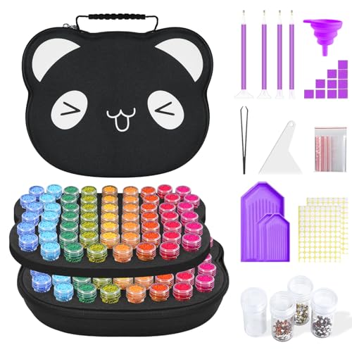 ZORETCO Diamond Painting Storage Containers,120 Slots Diamond Art Accessories, 5D Diamond Painting Kits with Tools for Jewelry Bead Rhinestones Organizer (120-Black) - color: Black, size: 120 Jars
