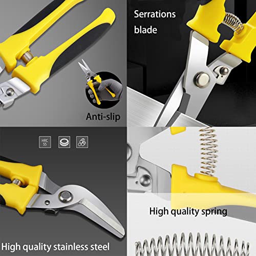 TOOLMAK Aviation Tin Snips Heavy Duty Metal Cutter, Straight Shears with Stainless Steel Blade & Comfort Grips, Multifunction Cutting of Branches, Cable Wires, Thin Iron, Cardboard(Right Hand), 8 Inch - size: 8 Inch Straight Blade