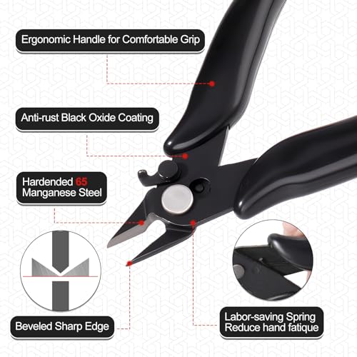 3.5-Inch Mini Cutter with Lock, 4 Pcs Precision Flush Cutters, Spring Loaded Micro Wire Cutter Diagonal Side Cutters Nipper, Soft Copper Wire Snip for Electronics, Model Sprue, Jewelry Making