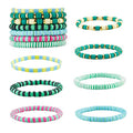 Ornaland 7Pcs Handmade Polymer Clay Heishi Surfer Stretch Bracelets Set Colorful Glass Beads Bracelets Boho Stackable Preppy Bracelets Wrist Jewelry for Women - color: Grass green