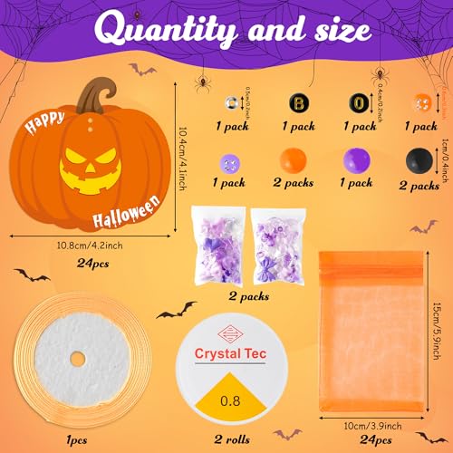 BeYumi Halloween Bracelet Craft Kit - 24 Pack Halloween Boo Letter Beads Friendship Bracelets with Pumpkin Gift Cards DIY Thankful Craft Kit Party School Classroom Party Fun Activities - style: BOO