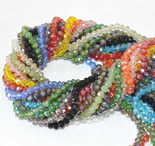 Catotrem Faceted Glass Crystal Beads Strands Briolette Rondelle Crystal Beads Spacer for Jewelry Making 15 Colors 1350pcs 6MM - size: 6mm