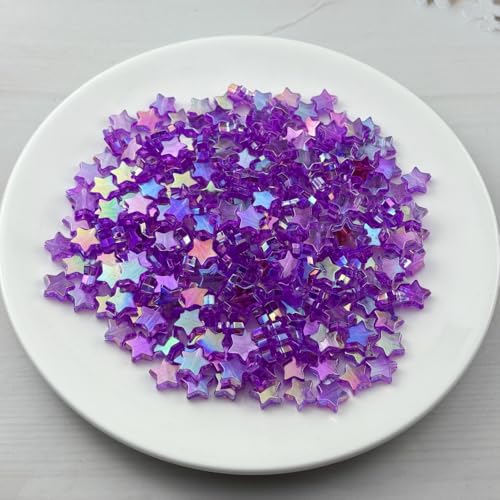 450 PCS Acrylic Star Shape Beads AB Colors Loose Pony Spacer Beads with Hole for Jewelry Making Necklace Earring Key Chains DIY Projects(Purple AB) - color: Purple AB