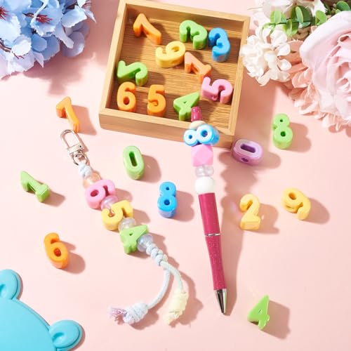 FASHEWELRY 20Pcs Colorful Large Number Beads 22mm Big Number 0-9 Beads Iridescent 3D Large Hole Slider Bead for Friendship Bracelets Keychains Pens Making - color: 0Colorful Number
