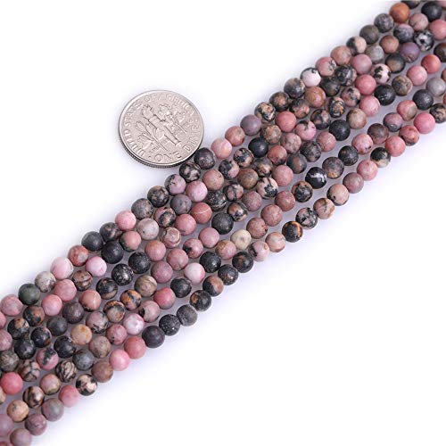 4mm Natural Stone Black Rhodonite Frosted Matte Unpolished Round Spacer Beads for Jewelry Making Strand 15 inch - color: Black Rhodonite, size: 4mm