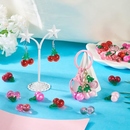 Craftdady Fruit Dangle Charms Pendants Cute Resin Food Pendants Apple Orange Pineapple Strawberry Pendants Lovely Vegetable Mushroom Charms for DIY Craft Earring Bracelet Necklace Jewelry Making - color: 6 Color Cherry