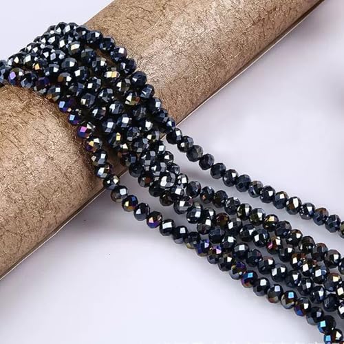 513Pcs Glass Crystal Beads for Jewelry Making, 6MM AB Briolette Faceted Crystal Beads Bulk for Bracelets, Glass Spacer Beads for Crafts Necklace Earring Wine Charms Suncatchers, Black AB - color: Black AB, size: 6mm