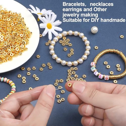 1500pcs 6mm Gold Flat Round Spacer Beads Disc Loose Jewelry Making Beads for DIY Bracelet Necklace Earring Craft Supplies - color: Gold