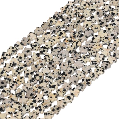 Songxi 60pcs 6mm Dalmatian Plum Blossom Natural Stone Beads for Jewelry Making, Smooth Loose Flower Shape Gemstone Beads for Bracelets Necklace Earrings Making Supplies ﻿ - color: Dalmatian