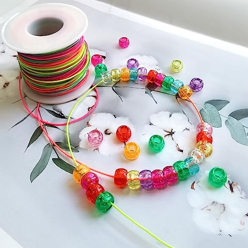 Looconi 1000pcs Glitter Pony Beads and Rainbow Elastic String Mixed Colors 6x9mm Acrylic Beads for Jewelry Making Bracelet Hair Braids Crafts - color: Glitter+Line
