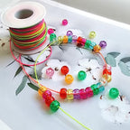 Looconi 1000pcs Glitter Pony Beads and Rainbow Elastic String Mixed Colors 6x9mm Acrylic Beads for Jewelry Making Bracelet Hair Braids Crafts - color: Glitter+Line