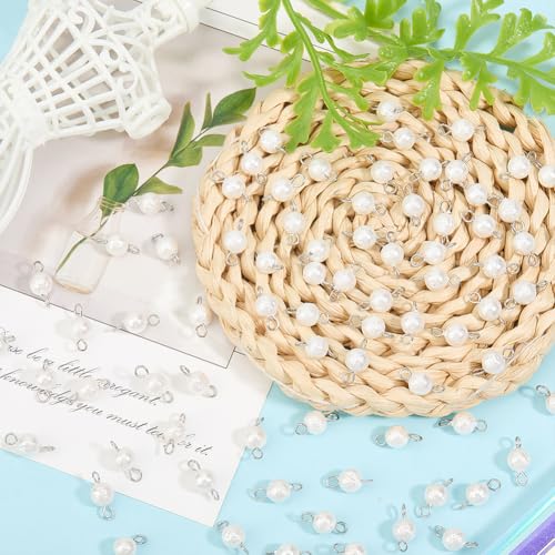 80Pcs Baroque Pearls Round Beads Double Loop Links Connectors Natural Freshwater Pearl Beads Pearl Link Connector Charm for Women DIY Jewelry Making Craft 3mm and 1.6mm Hole
