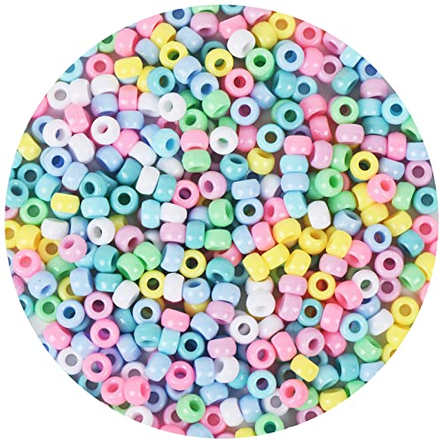 Simetufy 1200 pcs Pony Beads Macaron Pastel Colored Beads for Crafts Hair Beads for Hair Braiding, 8 Candy Colors - color: Macaron