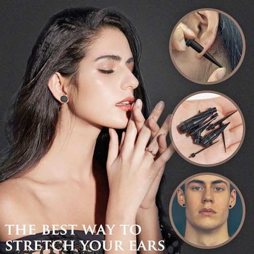 Longbeauty 14G-00G 36pcs Ear Gauges Stretching Kit Surgical Steel Tapers for Ears Gauge Starter Kits Single Flat Top Gauges Plugs for Women Men - color: Black