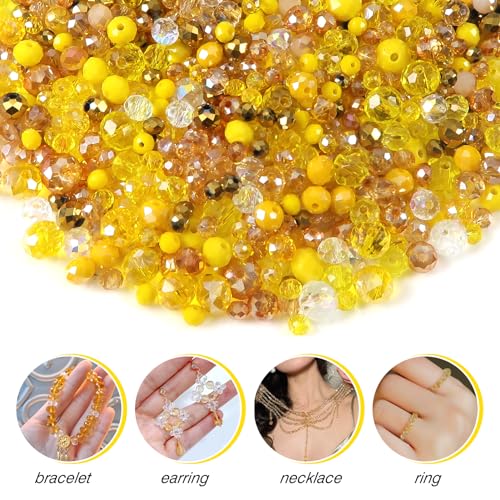 TOAOB 1000pcs Briolette Crystals Glass Beads 4mm 6mm 8mm Rondelle Faceted Spacer Beads Yellow Loose Beads for Bracelets Necklace Earrings Jewelry Making - color: Yellow