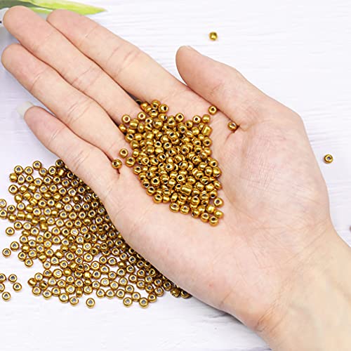 Size 6/0 Crafts Glass Seed Beads 4mm Gold Beads for Jewelry Making (Total About 100g About 1200pcs) - color: Gold