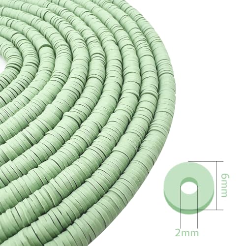 3600 PCS 10 Strands Polymer Clay Beads for Jewelry Making, Vinyl Heishi Beads 6mm for Surfer Bracelets Necklace Making (Sage Green) - color: Sage Green