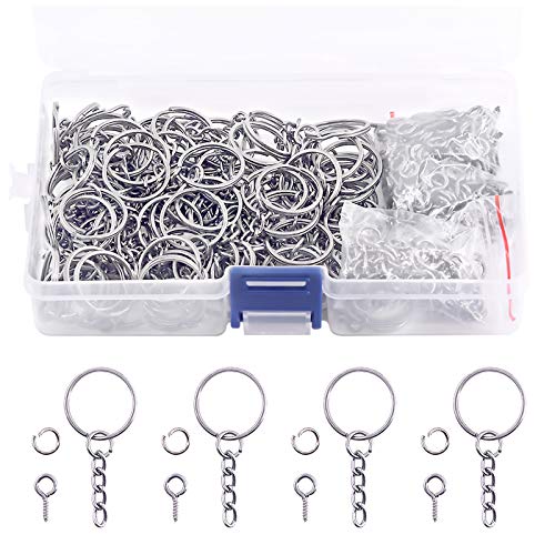 Swpeet 450Pcs 4/5" 20mm Sliver Key Chain Rings Kit, Including 150Pcs Keychain Rings with Chain and 150Pcs Jump Ring with 150Pcs Screw Eye Pins Bulk for Jewelry Findings Making (20mm, Sliver) - color: Sliver, size: 20mm