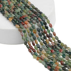 70pcs Natural Indian Agate Stone Beads，4x6mm Egg Shape Loose Gemstone Beads for Jewelry Making Design Earring Necklace - color: Indian agate