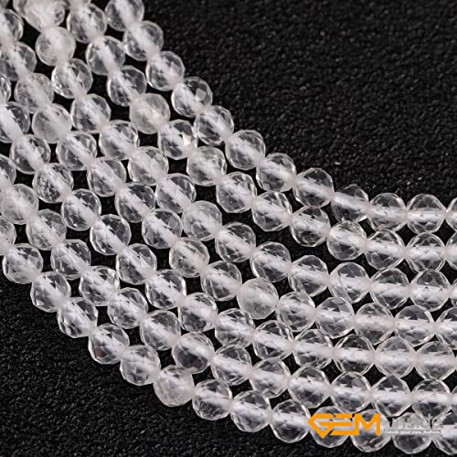 GEM-Inside Natural 3mm Clear White Quartz Gemstone Loose Beads Round Faceted AAA Grade Crystal Energy Stone Power for Jewelry Making 15" - color: Aaa Clear White Quartz, size: 3mm