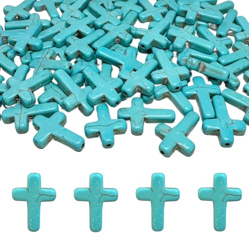 Turquoise Cross Beads for Bracelet Making - 110pcs 18x25mm Natural Semi-Precious Gemstone Loose Spacer Beads for Jewelry, Beading, Earrings & DIY Handmade Crafts - color: Turquoise Cross 18*25mm