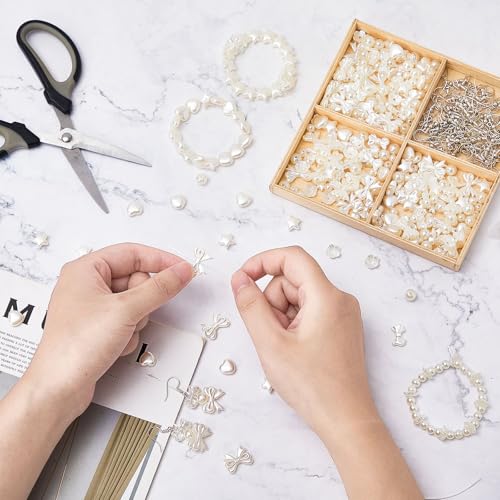 Juexica 500 Pcs ABS Imitation Pearl Beads Star Heart Bowknot Circle Flower White Aesthetic Beads for Jewelry Making Bracelets Necklaces Earrings Key Chains Accessories DIY Crafts(Classic Style) - color: Classic Style