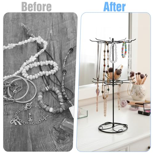 2 Pcs Jewelry Stand Organizer, 2 Tier Rotating Rack Metal Necklace Organizer Black Jewelrys Keychain Display for Vendors Jewelry Earring Bracelet Display Supplies