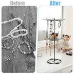 2 Pcs Jewelry Stand Organizer, 2 Tier Rotating Rack Metal Necklace Organizer Black Jewelrys Keychain Display for Vendors Jewelry Earring Bracelet Display Supplies