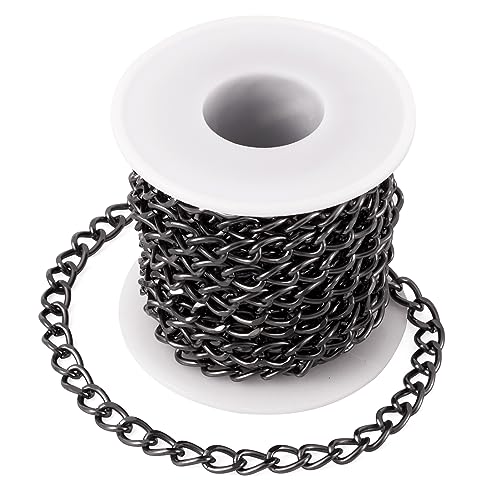 Craftdady 16.4 Feet Aluminum Curb Chain Link Black Twisted Cable Cross Chain Unwelded 10x6.5mm with Spool for Bracelet Necklace Tassel Earring Jewelry Making - color: Black, 10x6.5mm