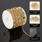 16.4 Feet Gold Plated Chains for Jewelry Making, Mixed Color Rhinestone Chain Links Bracelets Necklace Anklet Chain Bulk with Jump Rings Lobster Clasps - color: Colorful Rhinestone- Gold
