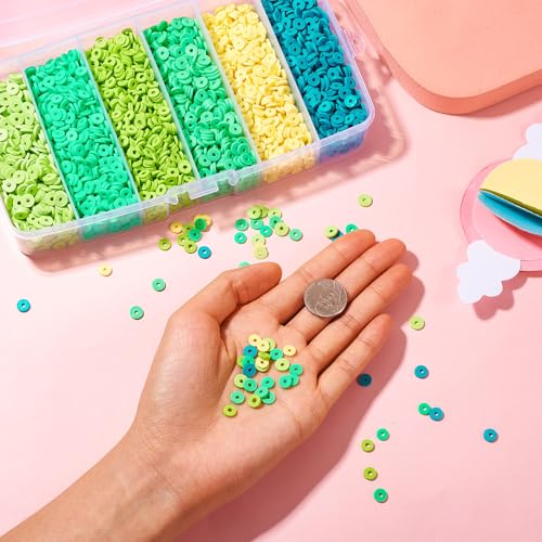 Elecrelive 5640Pcs Green Blue Clay Beads for Bracelets Making, 6mm Flat Round Heishi Beads Polymer Clay Chips for Chocker Necklace Earring DIY Crafts - color: Green Blue