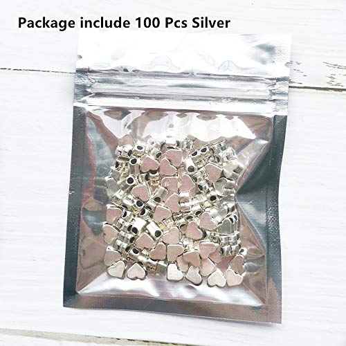 100 Pcs Heart Shape Spacer Beads Small Hole Spacer Beads Metal Loose Beads for Making Bracelet Necklace Earring Accessories DIY Handmade Craft (Silver) - color: Silver