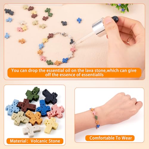 40Pcs Cross Beads for Jewelry Making Cross Lava Rock Stone Beads Small Gemstone Volcanic Lava Rock Bead Gemstone Crucifix Bracelet Charms for Women Men Bracelet Jewelry Making - color: Lava Rock-Multicolor