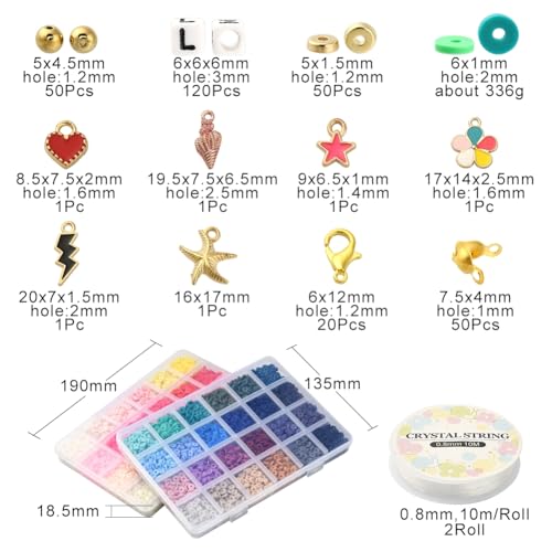 Echoed Elegance Clay Beads 2 Boxes Bracelet Making Kit, 7448 pcs Beads for Jewelry Making, Round Letter Beads with Charm and Elastic Strings, Friendship Bracelets Holiday Gifts for Girls Adults - color: Clay Beads Kit (2 Boxes with Accessories)-about 7448
