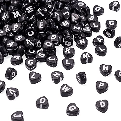 Cheriswelry 200pcs White Letter Heart Acrylic Alphabet Beads Mixed Black Pony Loose Spacer Love Heart Letter Beads 6.5x6.5mm for DIY Craft Earring Bracelet Necklace Keychains Jewelry Making Decoration - color: Black Heart Letter Beads