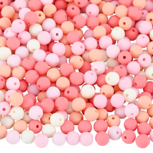1 Box 500Pcs Candy Color Acrylic Beads Round Frosted Bead Bulk 8mm Plastic Balls Pastel Matte Mix Gumball Loose Spacer Beads for Jewelry Making Bracelets Necklaces Earrings Keychain Adult - color: Pink