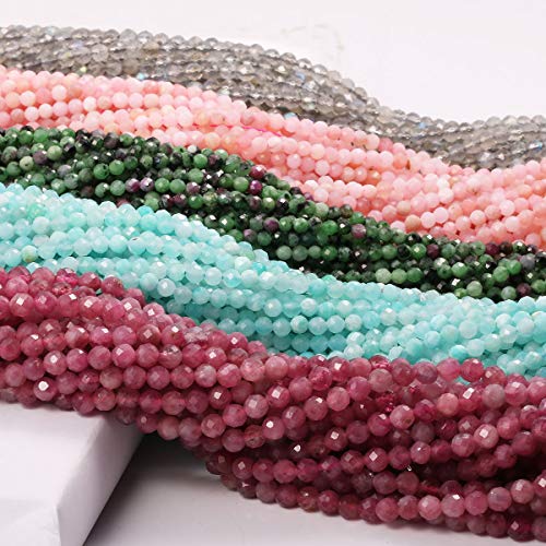 Natural Faceted Rose Quartz Beads Natural Stones Loose Bead for Jewelry Making Bracelet Necklace (Size 2mm,Length 15") - color: Rose Quartz, size: 2mm