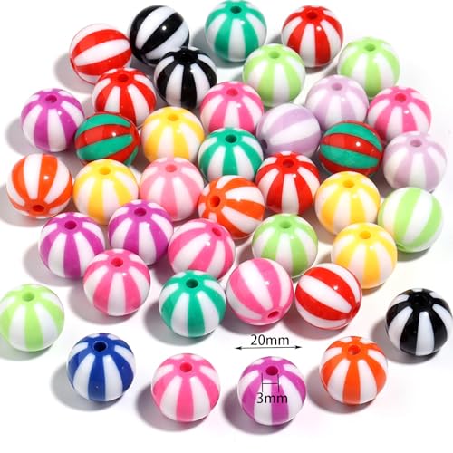 30PCS 20MM Bubblegum Beads for Pens, Mixed Color Candy Stripes Disco Ball Chunky Large Acrylic Round Beads for Bag Focal Beadable Pen Keychain Making Jewelry Bracelet Making DIY Crafts - color: Candy Stripes Beads