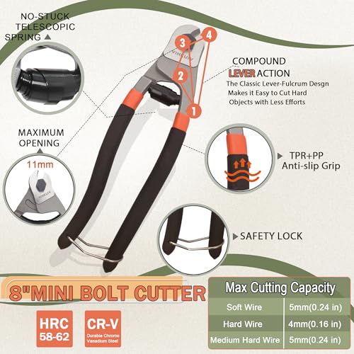 bolt cutters,4 pieces heavy duty bolt cutters pliers set, 14" & 8" Bolt Cutter, 8" Wire Cable Cutter, 8" Wire Rope Cutter, Cr-V Blade for Cutting Locks, Steel Wire, Chains, with golves