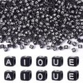 FASHEWELRY 500Pcs Square Vowel Letter Beads 6mm Black Friendship Bracelet Letter Beads A/E/I/O/U Acrylic Cube Initial Alphabet Beads for Necklace Earring Jewelry Making - color: 6mm Vowel Letters