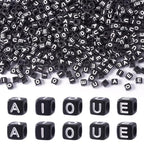 FASHEWELRY 500Pcs Square Vowel Letter Beads 6mm Black Friendship Bracelet Letter Beads A/E/I/O/U Acrylic Cube Initial Alphabet Beads for Necklace Earring Jewelry Making - color: 6mm Vowel Letters