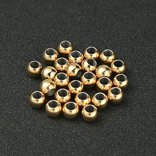 60 Pcs Gold Plated Stainless Steel Round Spacer Beads 3mm Hole, Seamless Loose Beads for DIY Bracelet Necklace Jewelry Making Findings 6mm - color: gold, size: 6*3mm