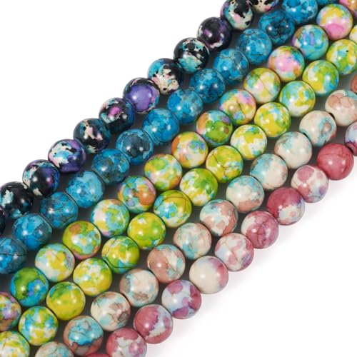 8mm Turquoise Beads Strands Dyed Gemstone Round Loose Spacer Beads 6 Colors for DIY Bracelet Earring Necklace Jewelry Making (6 Strands) - color: Mixed Color-Round