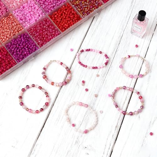 Red Colors 3mm Seed Beads, 5200Pcs Glass Seed Beads Kit with Storage Box for DIY Necklace Bracelet Crafts - color: Red