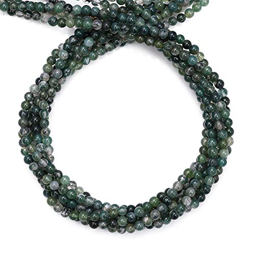 BEADIA Natural Moss Agate Stone Round Loose Semi Gemstone Beads for Jewelry Making 4MM 38cm/Strand - color: Moss Agate, size: 4mm