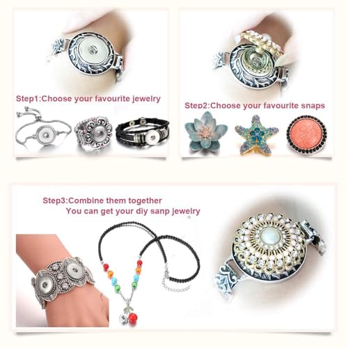 10PCs Mixed Style Rhinestones Snaps Jewelry Charms Buttons 18/20mm for Interchangeable Snaps Jewelry Making Women DIY Button Bracelets Necklaces Rings Brooch Accessories (White) - color: White