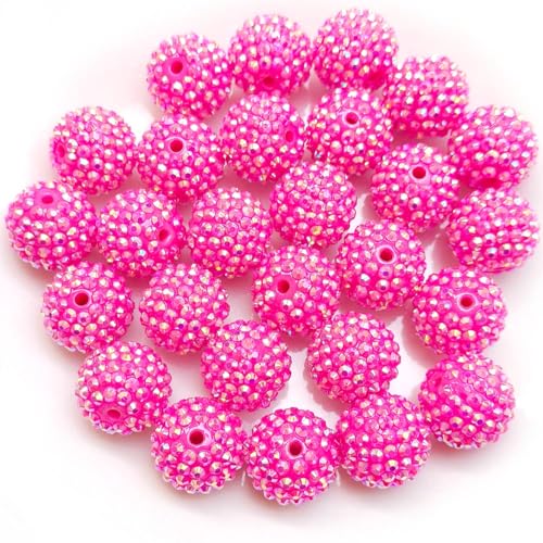 50pcs 20mm Large Size Rhinestone Disco Ball Beads Round Spacer Color Painted Charms for Jewelry Bracelet Necklace Pen Bag Chain Making Crafts Beading Supplies (20mm hot Pink 02) - color: 20mm hot pink 02