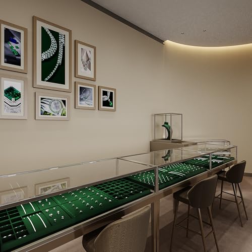 4 In 1 Velvet Jewelry Trays Jewelry Drawer Organizer Tray Stackable Jewelry Trays Necklace Bracelet Ring Earring Organizer Tray (Green) - size: 3 Grid