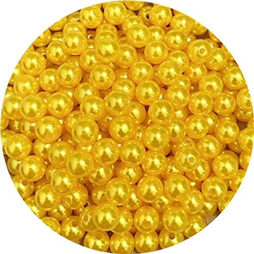 200pcs 10mm Pearl Beads Satin Luste Round Loose Plastic Pearl Craft Beads for Jewelry Making Earring Bracelet Necklace Key Chains Sewing Crafts Decoration (Gold Yellow) - color: Gold Yellow, size: 10mm